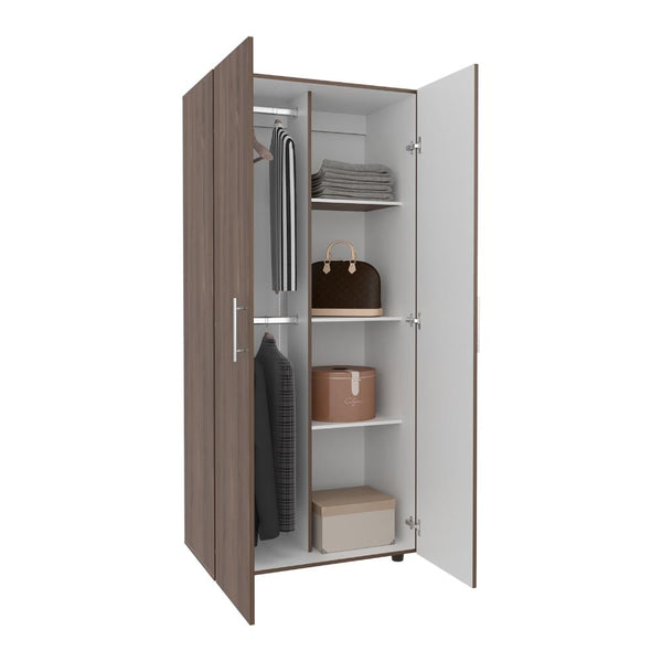 Closet Tera, Chocolate y Blanco Duqueza, Dos Puertas Abatibles y Dos Tubos Cromados