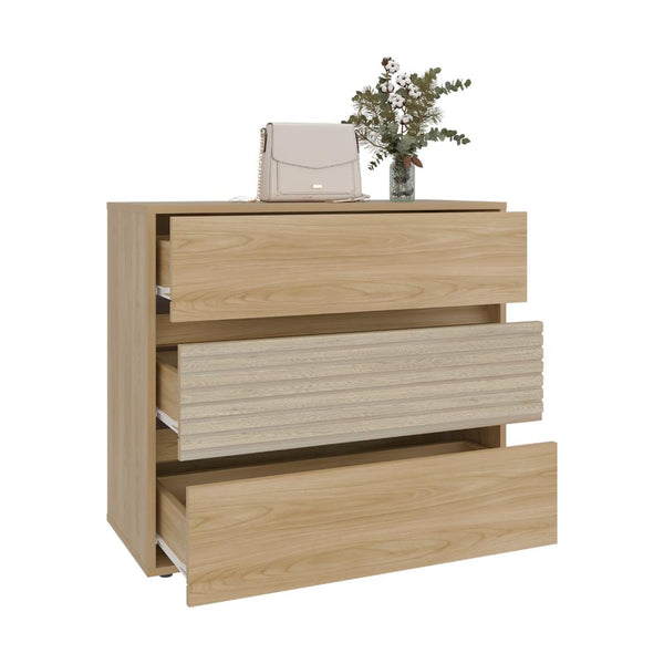 Organizador Wandda,Fresno Europeo y Roble Natural, con tres cajones