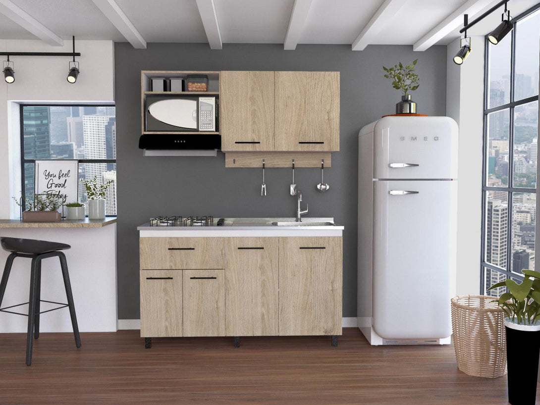Cocina Integral Kane color Beige y Blanco.