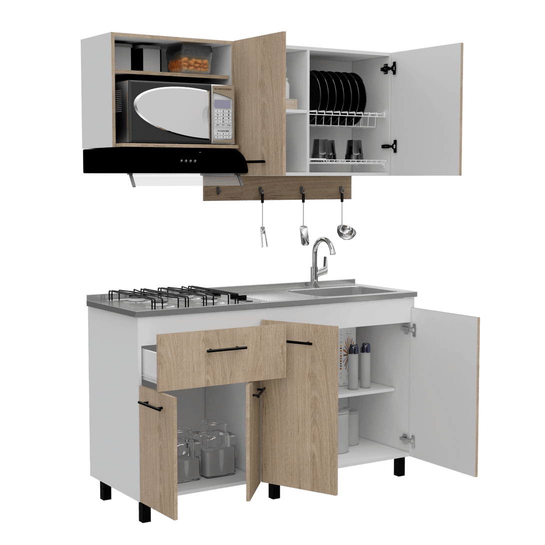 Cocina Integral Kane color Beige y Blanco.