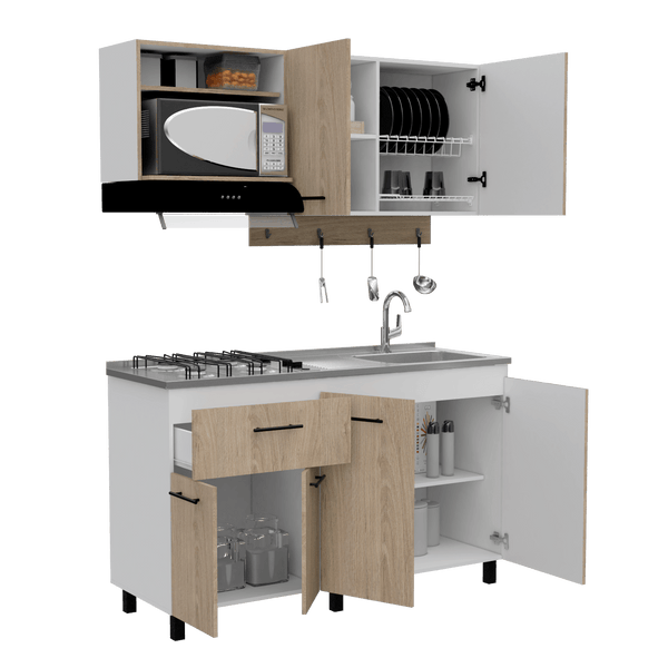 Cocina Integral Kane color Beige y Blanco.