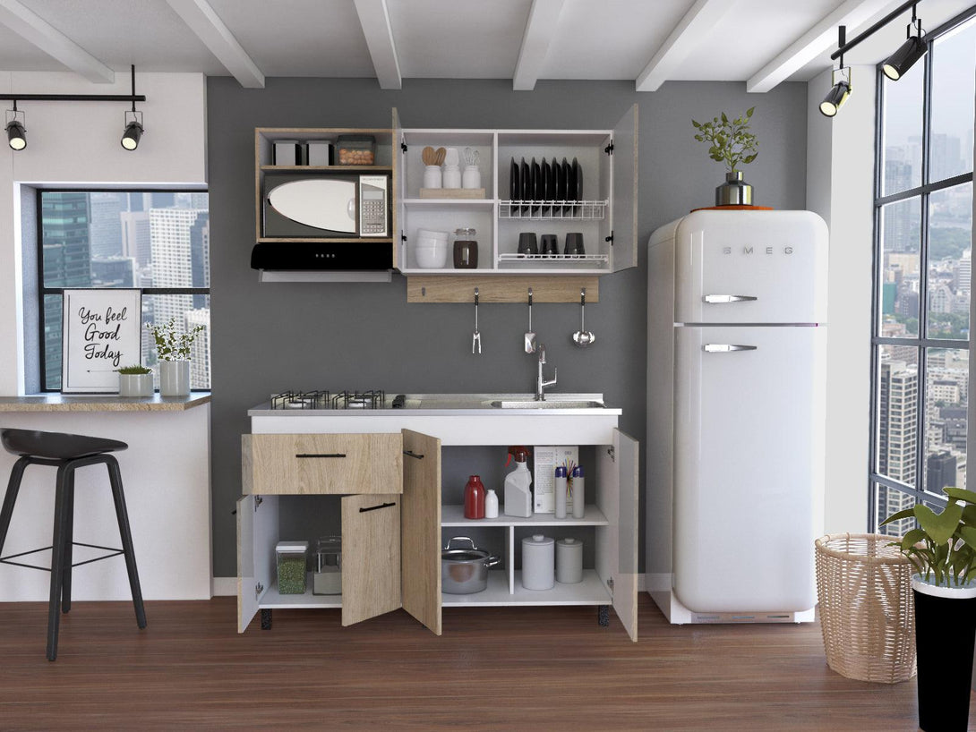 Cocina Integral Kane color Beige y Blanco.