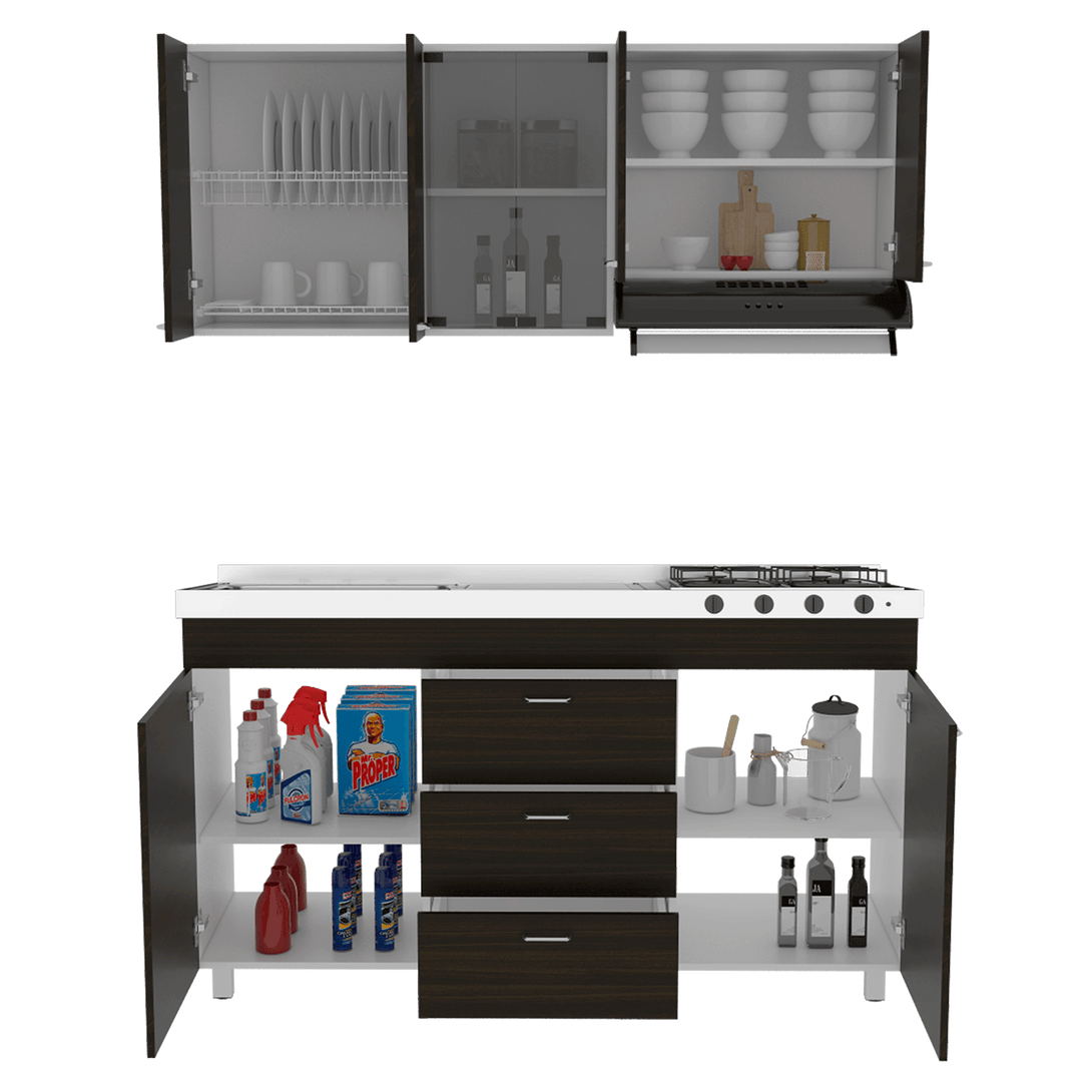 Cocina Integral Laurel color Wengue y Blanco.