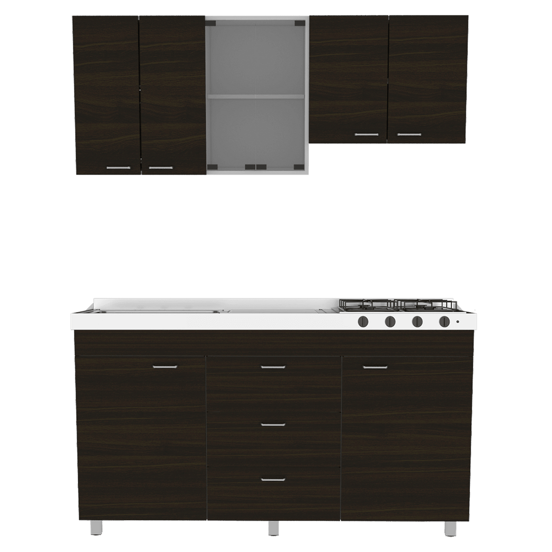 Cocina Integral Laurel color Wengue y Blanco.