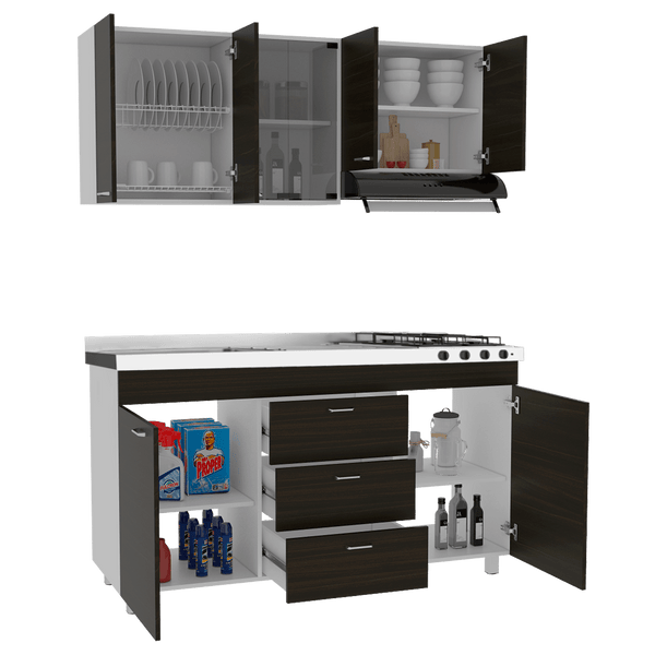 Cocina Integral Laurel color Wengue y Blanco.