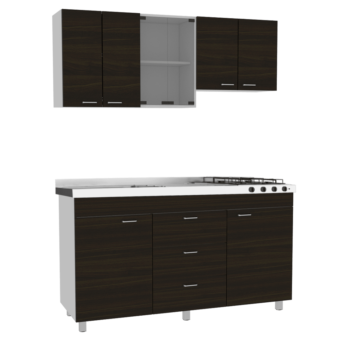 Cocina Integral Laurel color Wengue y Blanco.