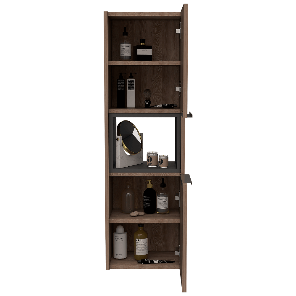 Gabinete de baño Kairoz color Miel y Plata oscuro.