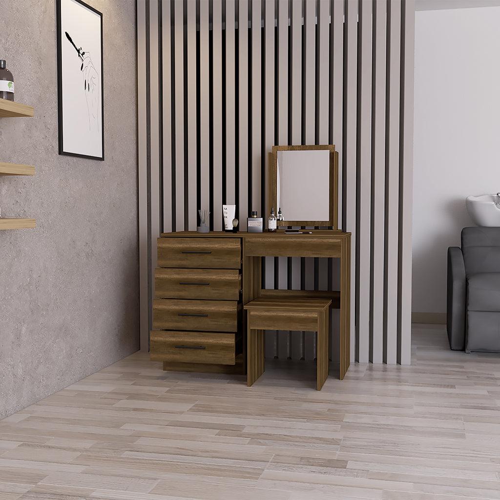 Mueble Multiusos Wesley, Cobre y Wengue, con Cuatro Cajones Para Ubicar Maquillaje - VIRTUAL MUEBLES