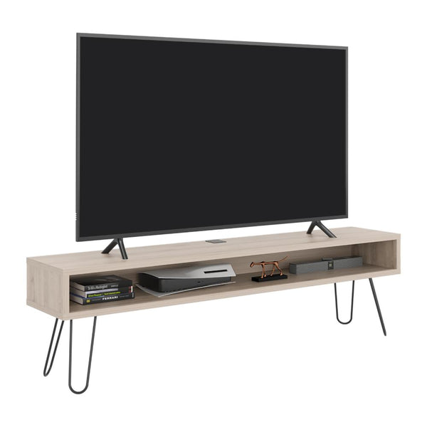 Mesa Para Tv Ralf, Humo, con patas metálicas y espacio de tv hasta 70 pulgadas