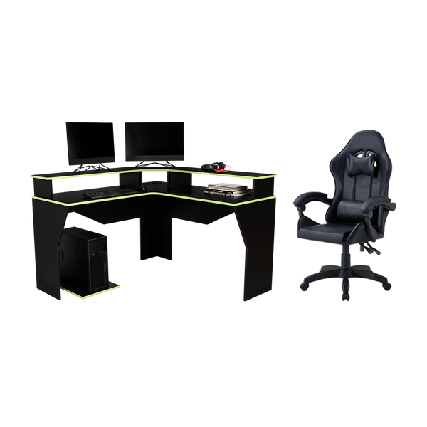 Combo para Oficina Vitorino, Verde y Negro, Incluye Silla y Escritorio Gamer